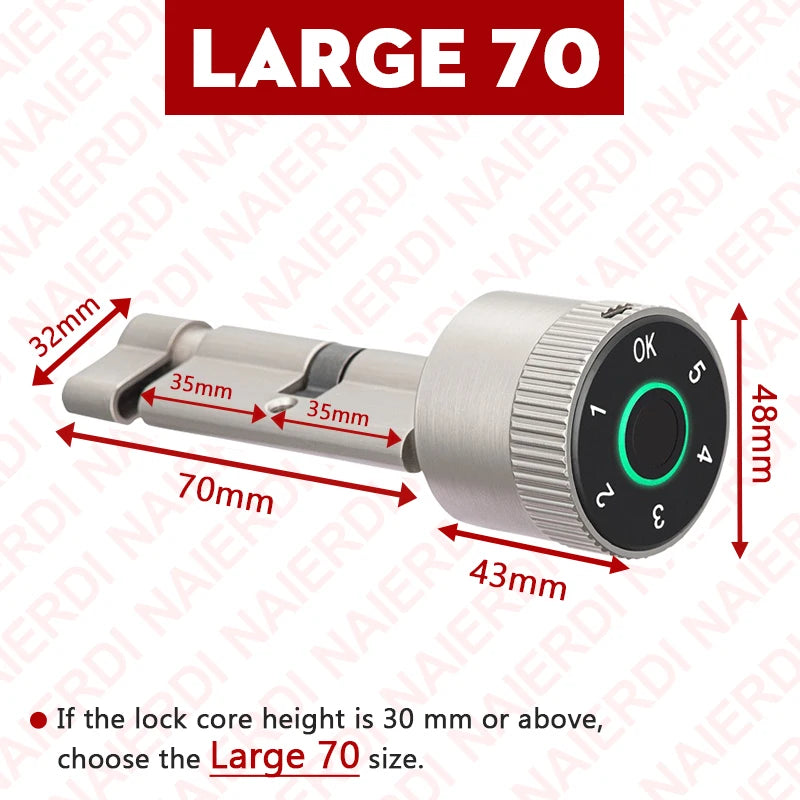 NAIERDI Smart Electronic Lock Cylinder Tuya App Fingerprint Password Unlock Upgrade for Mechanical Door Locks Security Home
