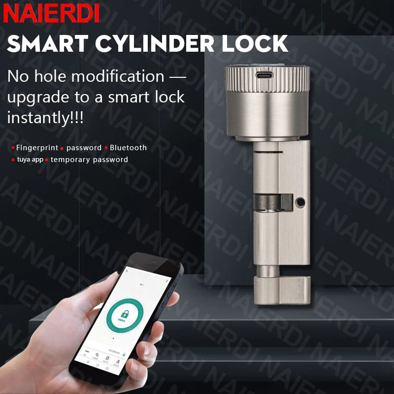 NAIERDI Smart Electronic Lock Cylinder Tuya App Fingerprint Password Unlock Upgrade for Mechanical Door Locks Security Home