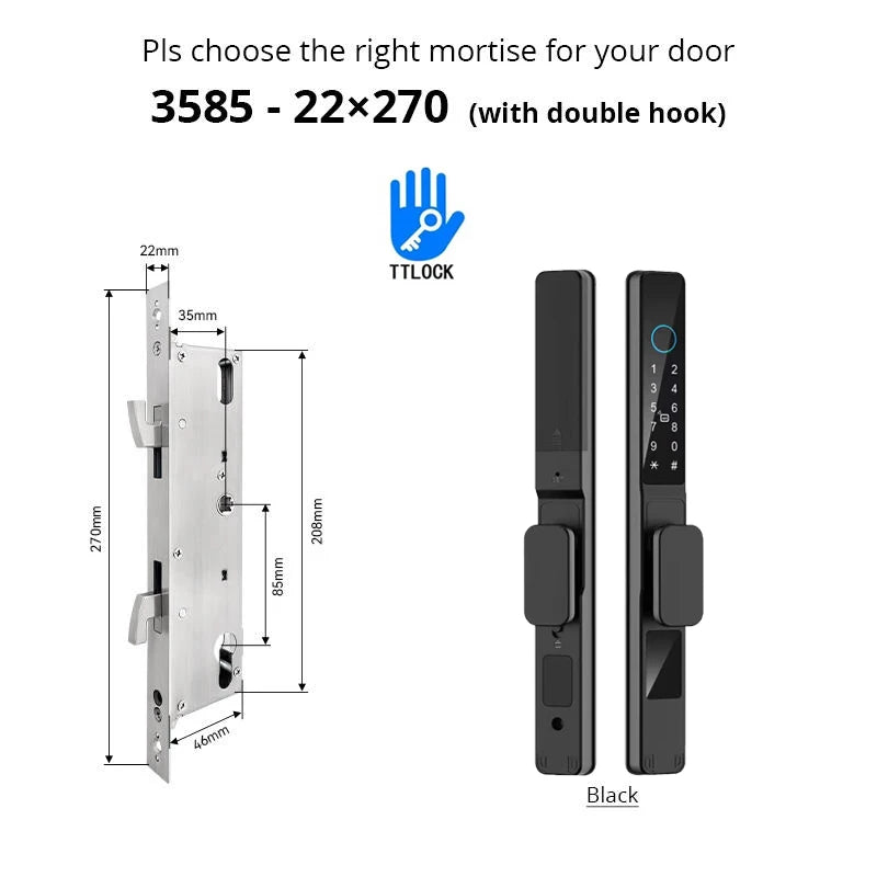 Waterproof Sliding Door Smart Lock TTLock App Alexa Fingerprint Digital Code RFID Card Anti-Lock Aluminum Glass Electronic Lock