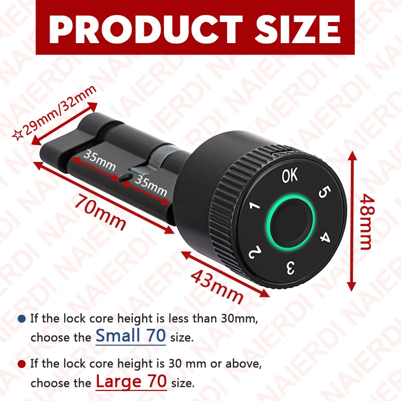 NAIERDI Smart Electronic Lock Cylinder Tuya App Fingerprint Password Unlock Upgrade for Mechanical Door Locks Security Home