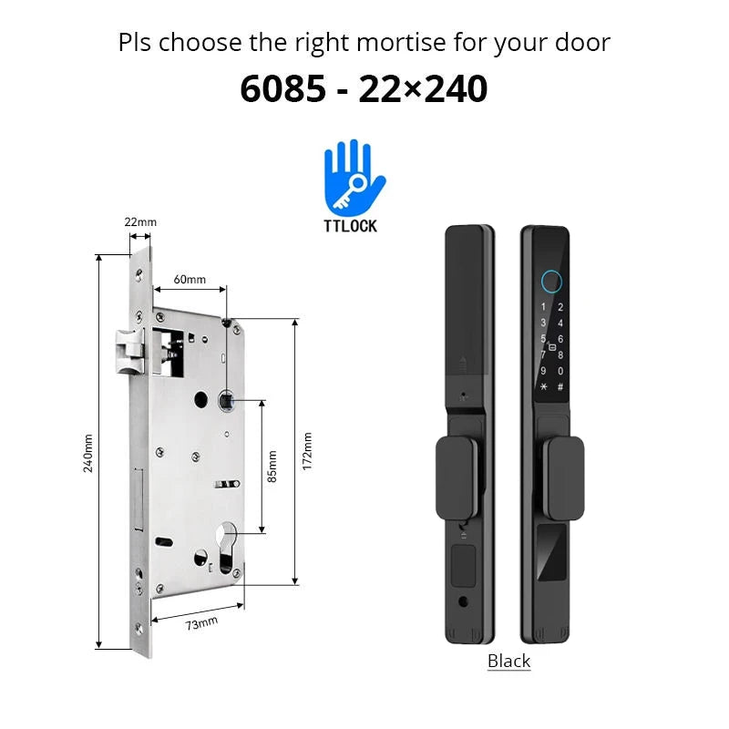 Waterproof Sliding Door Smart Lock TTLock App Alexa Fingerprint Digital Code RFID Card Anti-Lock Aluminum Glass Electronic Lock